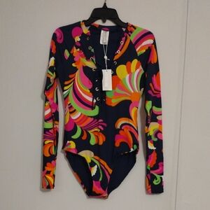 Trina Turk Multicolor Lace-Up Bodysuit